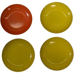 1960s Cathrineholm of Norway Enamel & Stainless Steel Plates '4' Yellow & Orange
