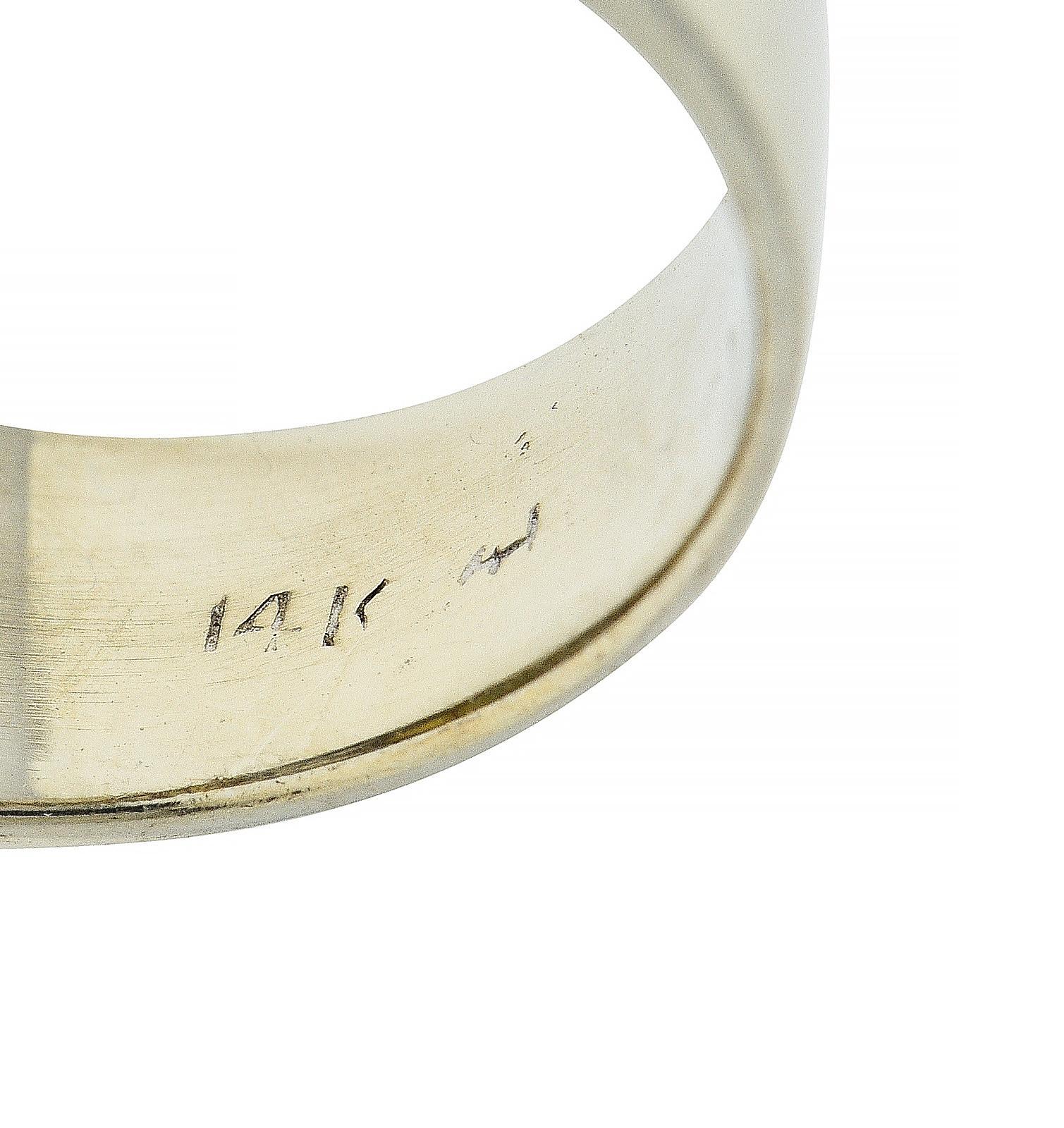 1960's Cat's Eye Chrysoberyl Diamond 14 Karat White Gold Three Stone Ring For Sale 4