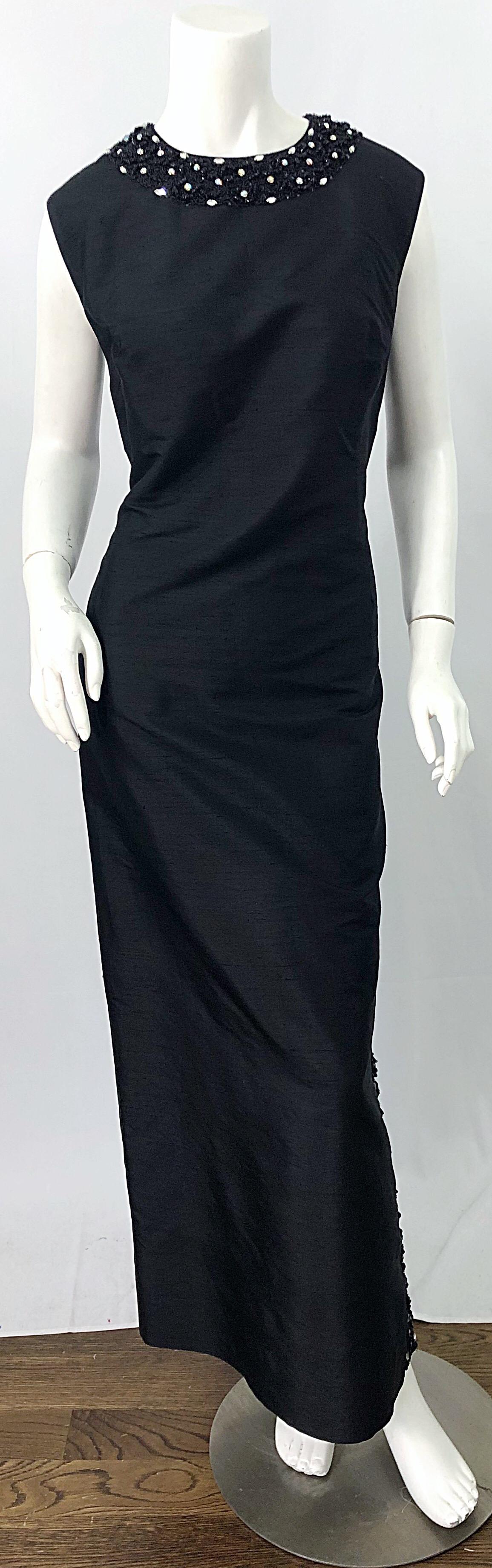 1960s Cavanagh's Couture Black Silk Shantung Rhinestone Beaded Vintage ...