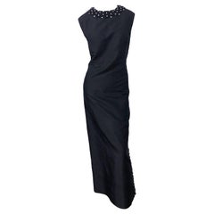 1960s Cavanagh's Couture Black Silk Shantung Rhinestone Beaded Vintage 60s Gown