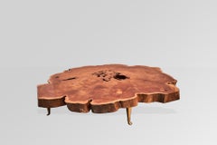 1960s Cedar Wood Coffee Table with Brass Feet