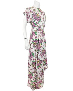 1960's Ceil Chapman Floral Print Crepe Maxi Dress