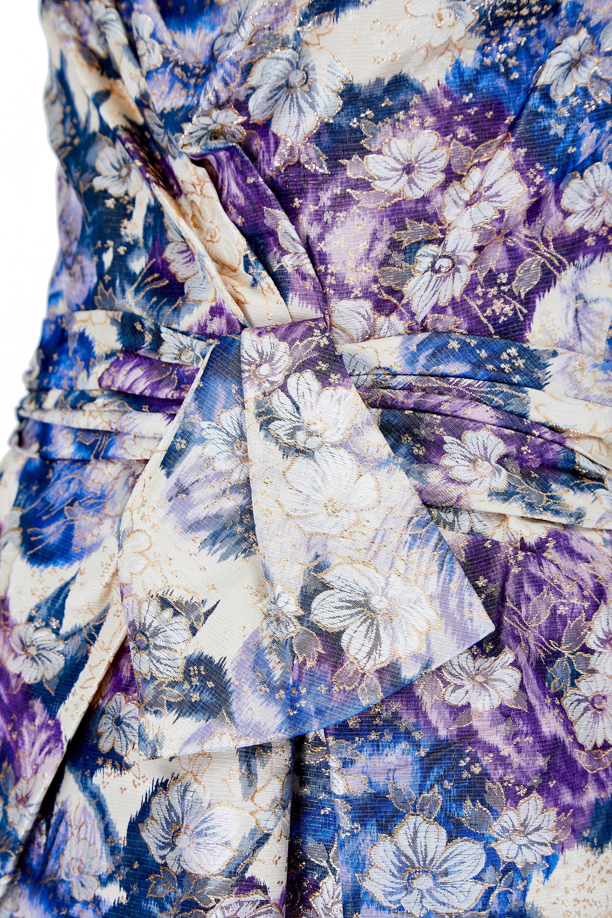 Vestido de seda floral lila y morado Ceil Chapman, años 60 en Excelente estado para la venta en London, GB