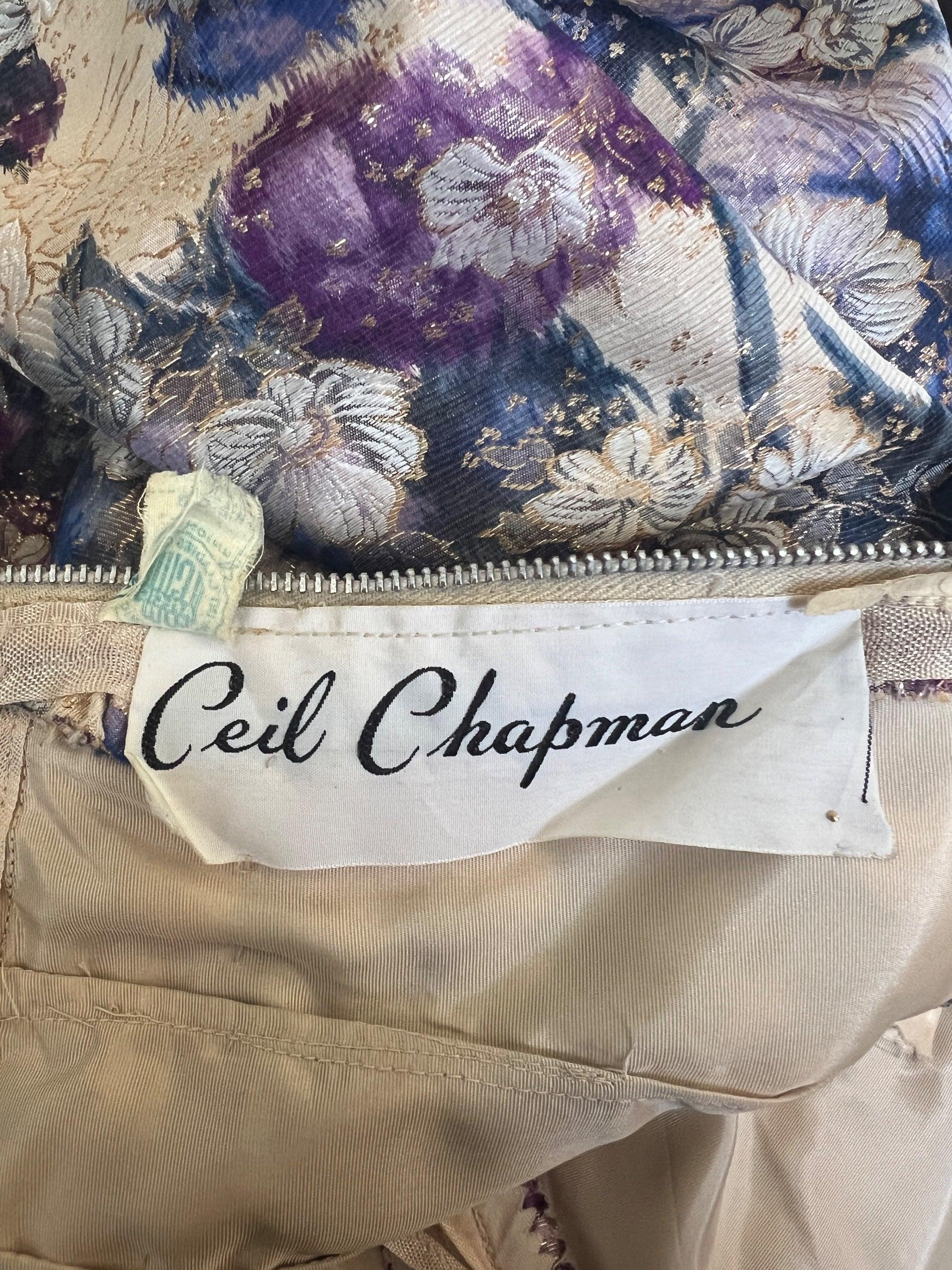 De las mujeres Vestido de seda floral lila y morado Ceil Chapman, años 60 en venta