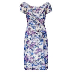 1960s Ceil Chapman Purple and Lilac Floral Silk Dress