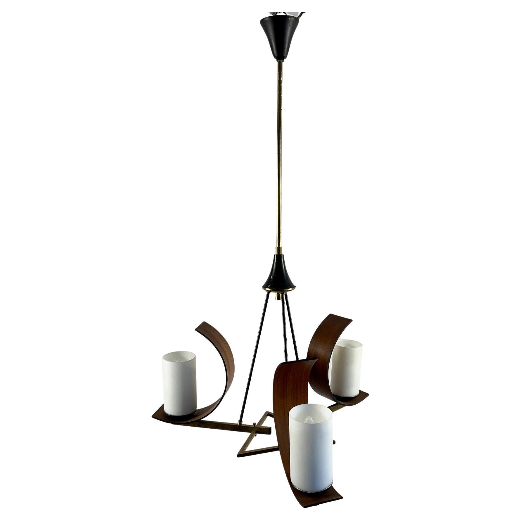 1960s Italian Ceiling Lamp Attributed to Stilnovo with 3 Opaline lampshades