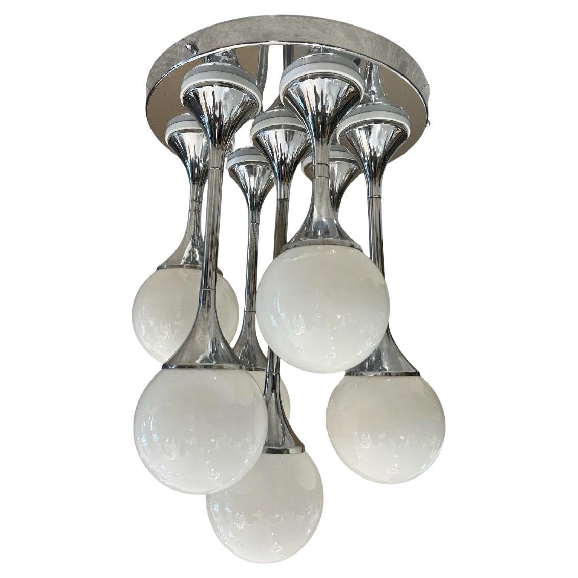 1960's ceiling lamp "Bubble" by Goffredo Reggiani, Italy, opaline and chrome For Sale