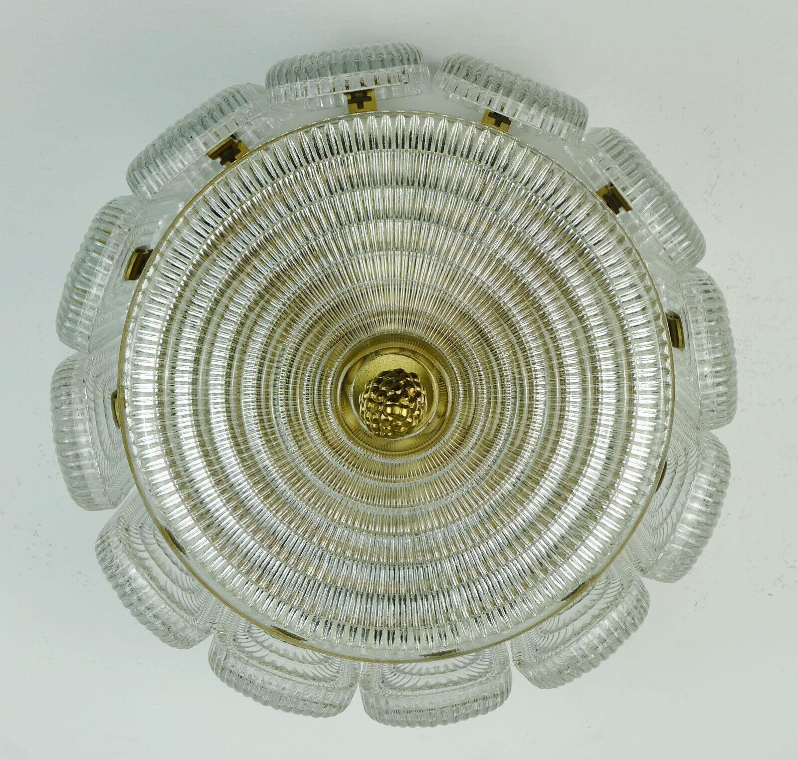 Mid-Century Modern 1960s Ceiling Lamp Ceiling Fixture Brass and Glass Hollywood Regency Style