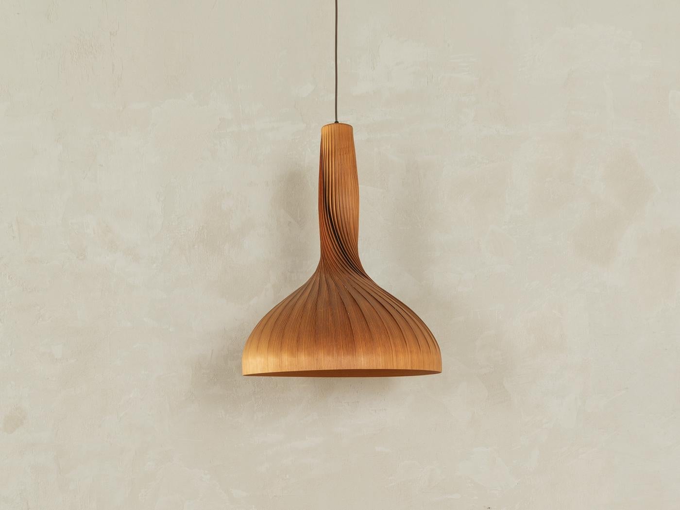 Esclusiva lampada da soffitto degli anni '60 di Hans-Agne Jakobsson per AB Markaryd. Paralume di alta qualità realizzato con lame di legno di pino.

Caratteristiche di qualità:
Design accurato: proporzioni perfette e una visibile attenzione ai