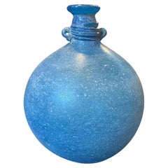 Vintage 1960s Cenedese Attributable Light Blue Scavo Murano Glass Vase