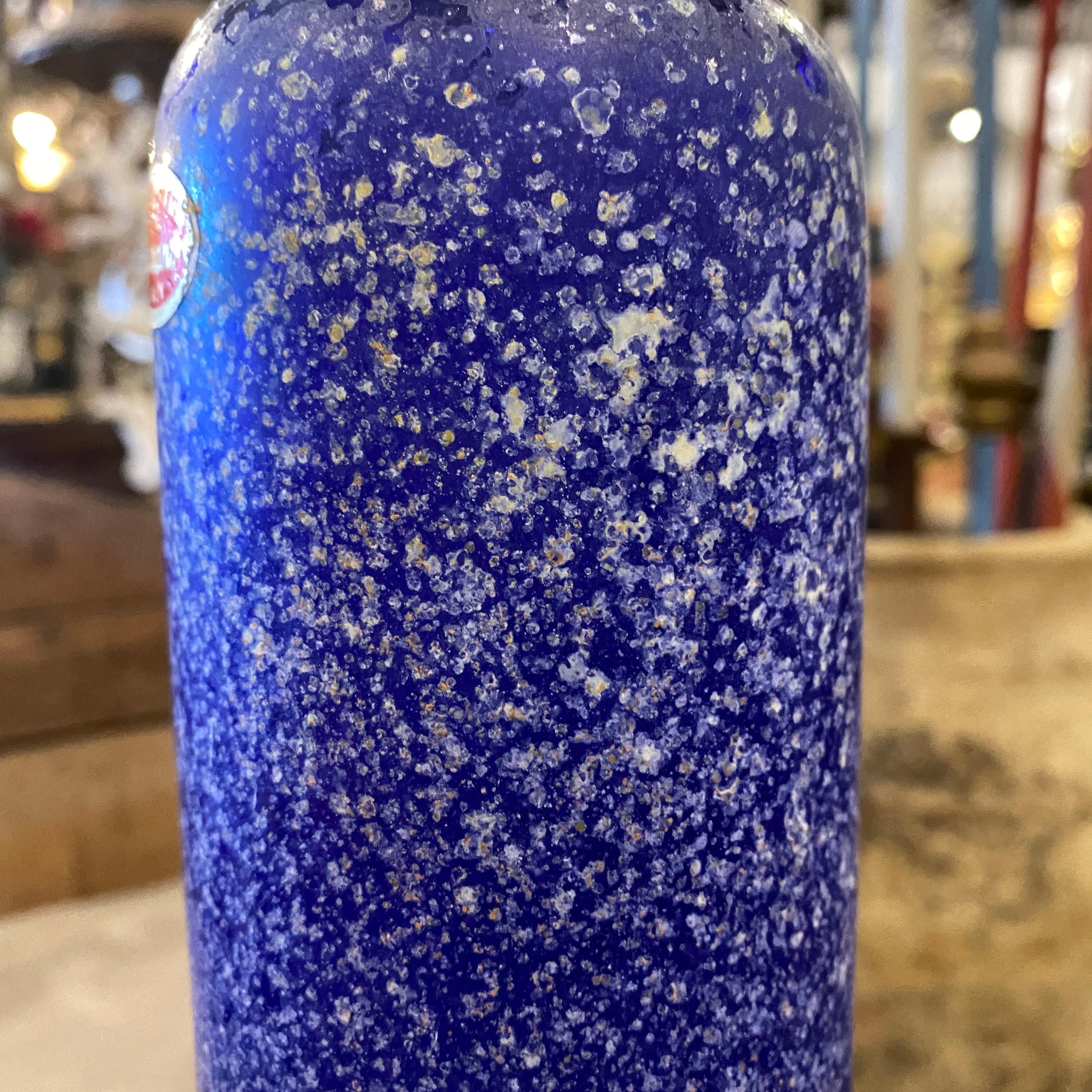1960s Cenedese Attributed Mid-Century Modern Blue Scavo Murano Glass Vase 4