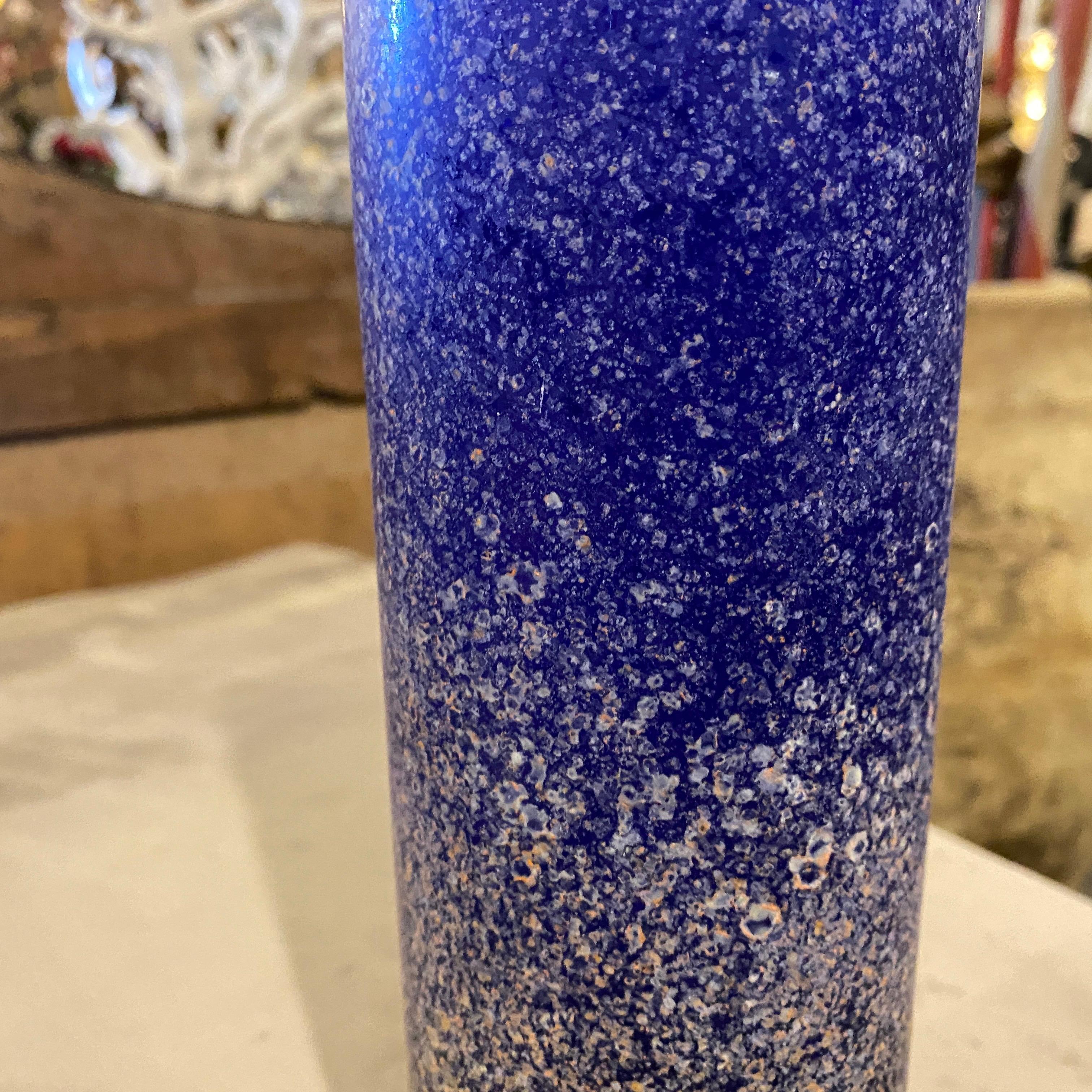 1960s Cenedese Attributed Mid-Century Modern Blue Scavo Murano Glass Vase 5