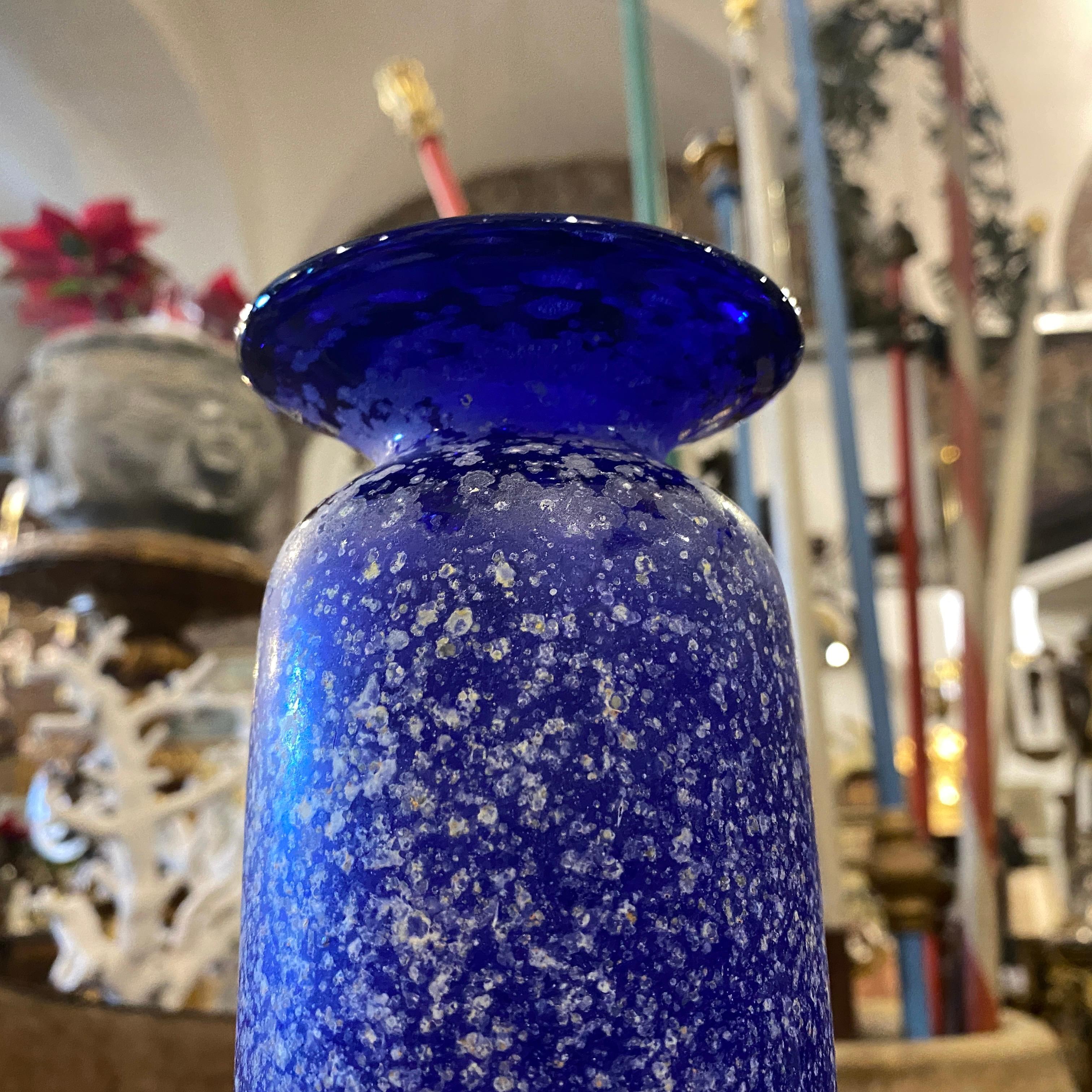 1960s Cenedese Attributed Mid-Century Modern Blue Scavo Murano Glass Vase 6