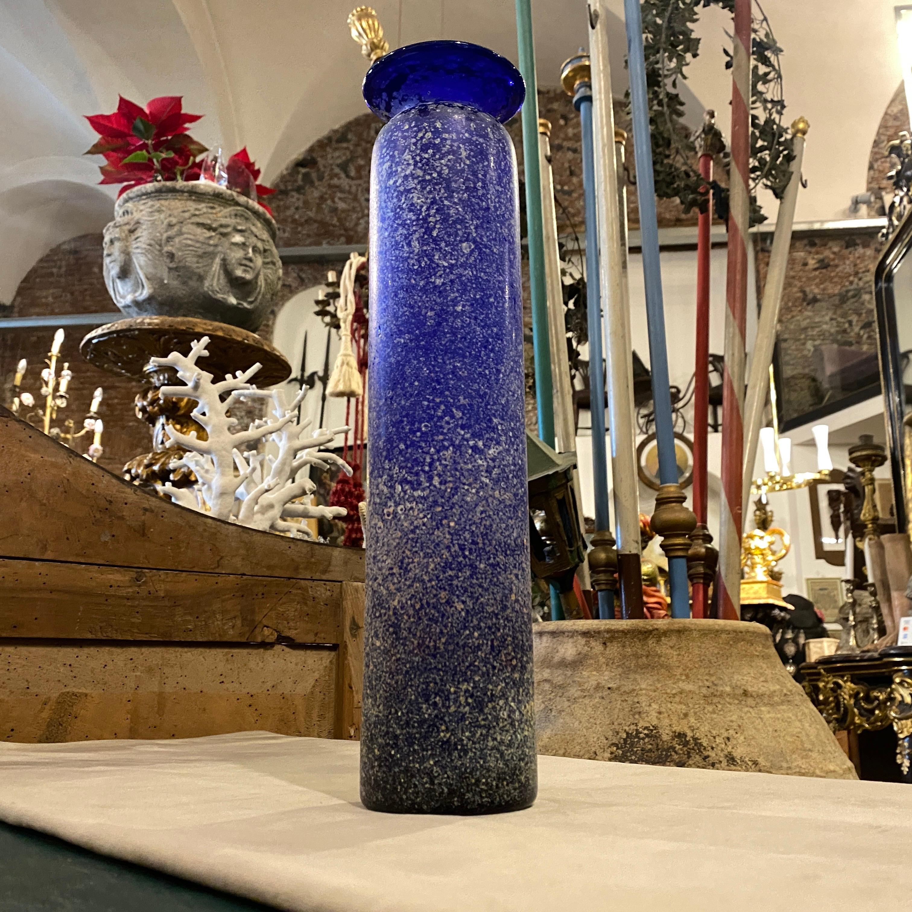 1960s Cenedese Attributed Mid-Century Modern Blue Scavo Murano Glass Vase 7