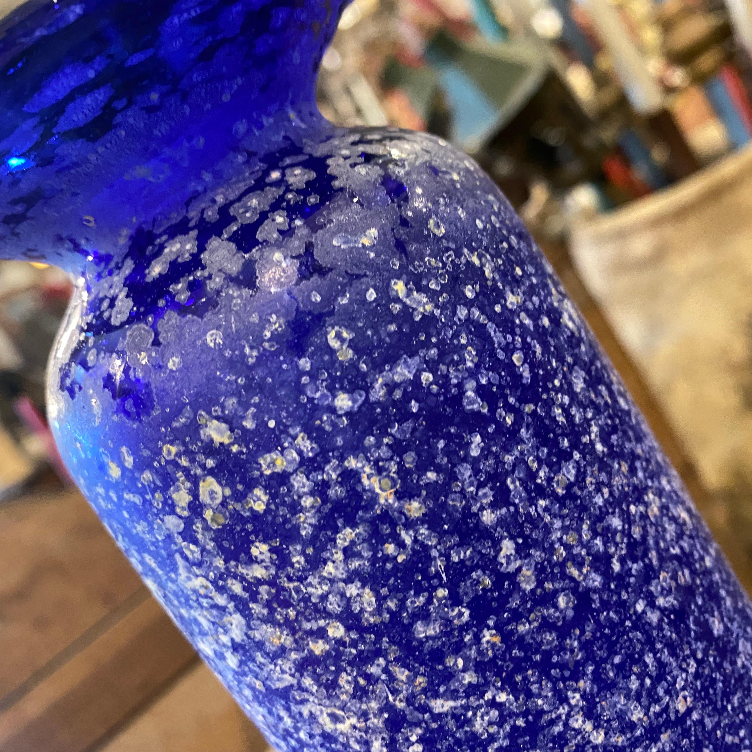 1960s Cenedese Attributed Mid-Century Modern Blue Scavo Murano Glass Vase 9