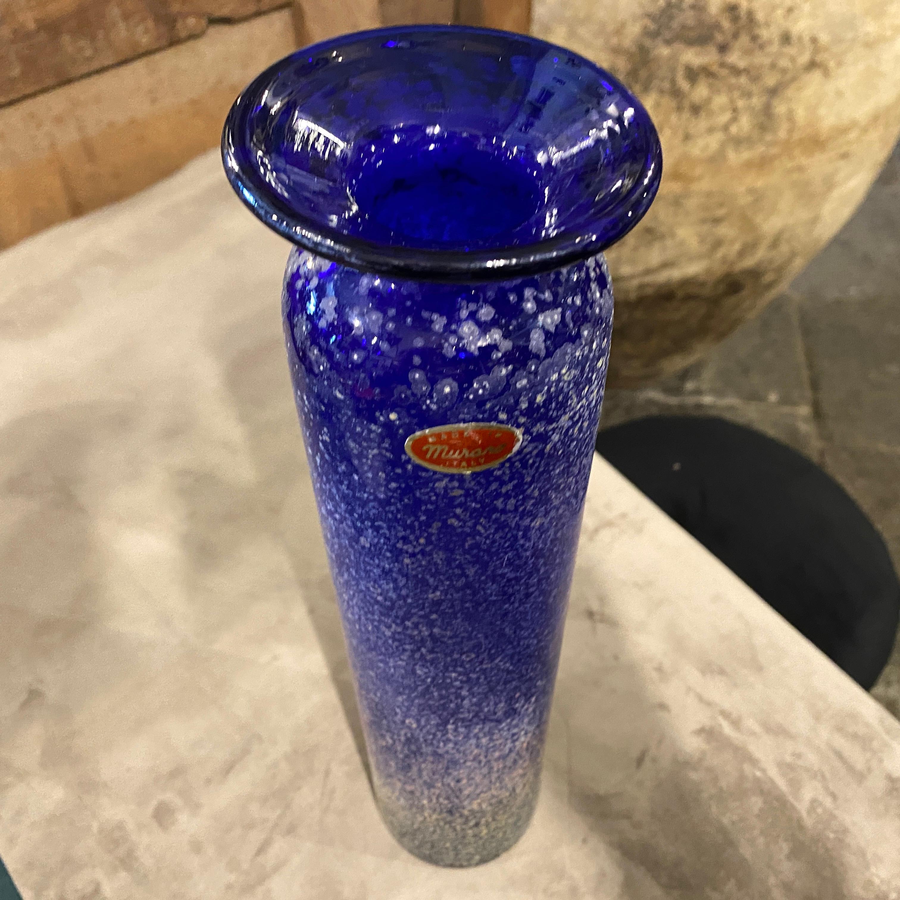 Hand-Crafted 1960s Cenedese Attributed Mid-Century Modern Blue Scavo Murano Glass Vase