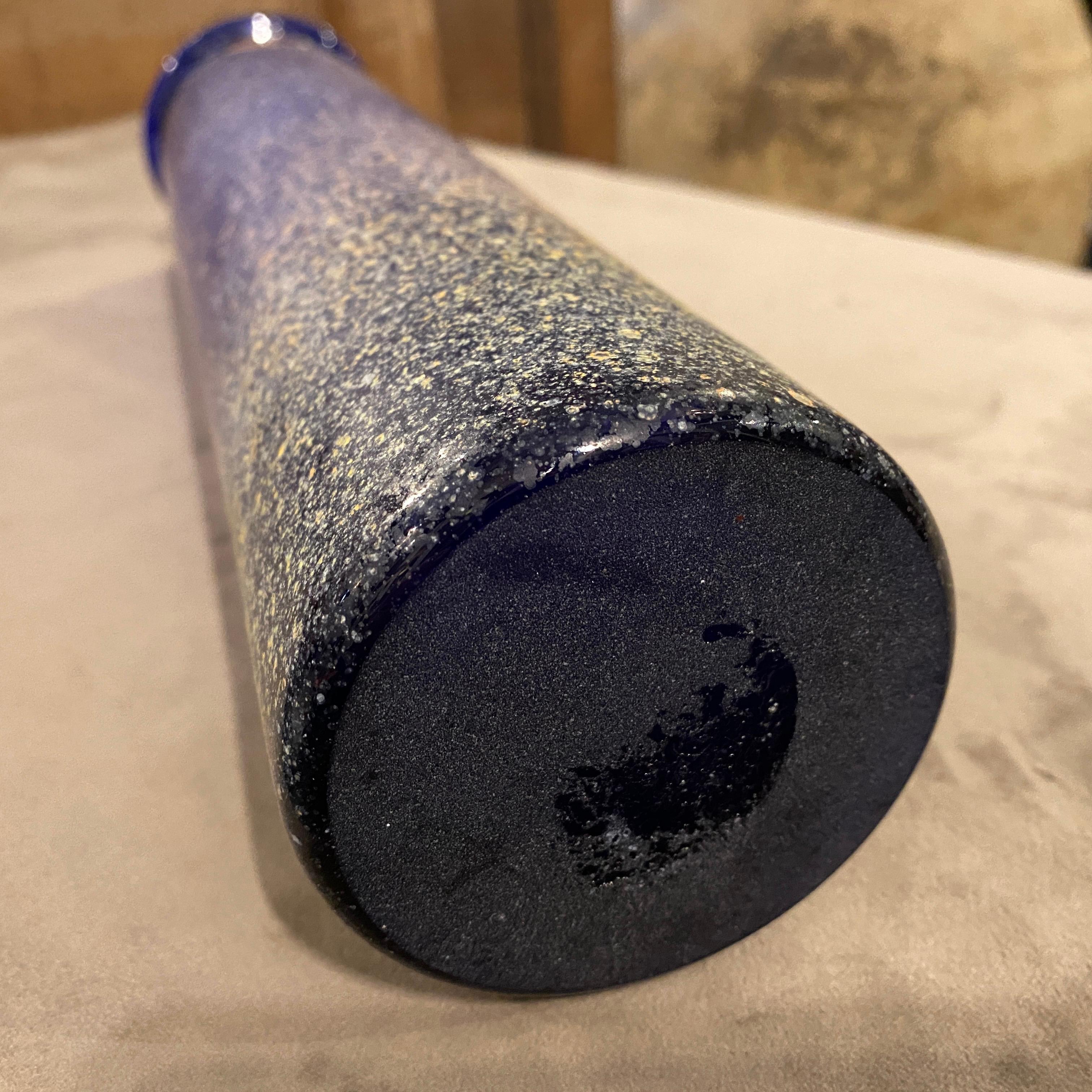 20th Century 1960s Cenedese Attributed Mid-Century Modern Blue Scavo Murano Glass Vase