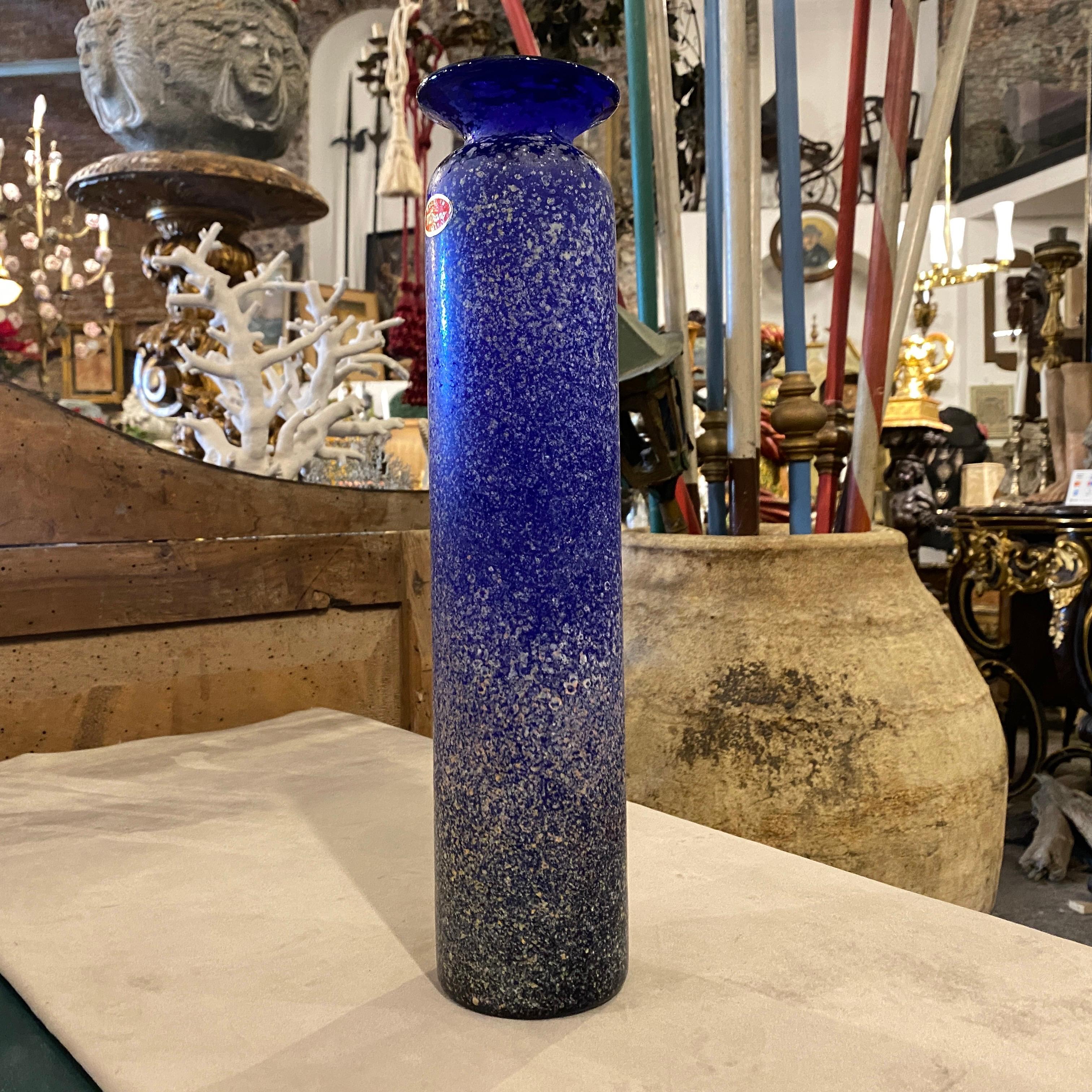 1960s Cenedese Attributed Mid-Century Modern Blue Scavo Murano Glass Vase 2