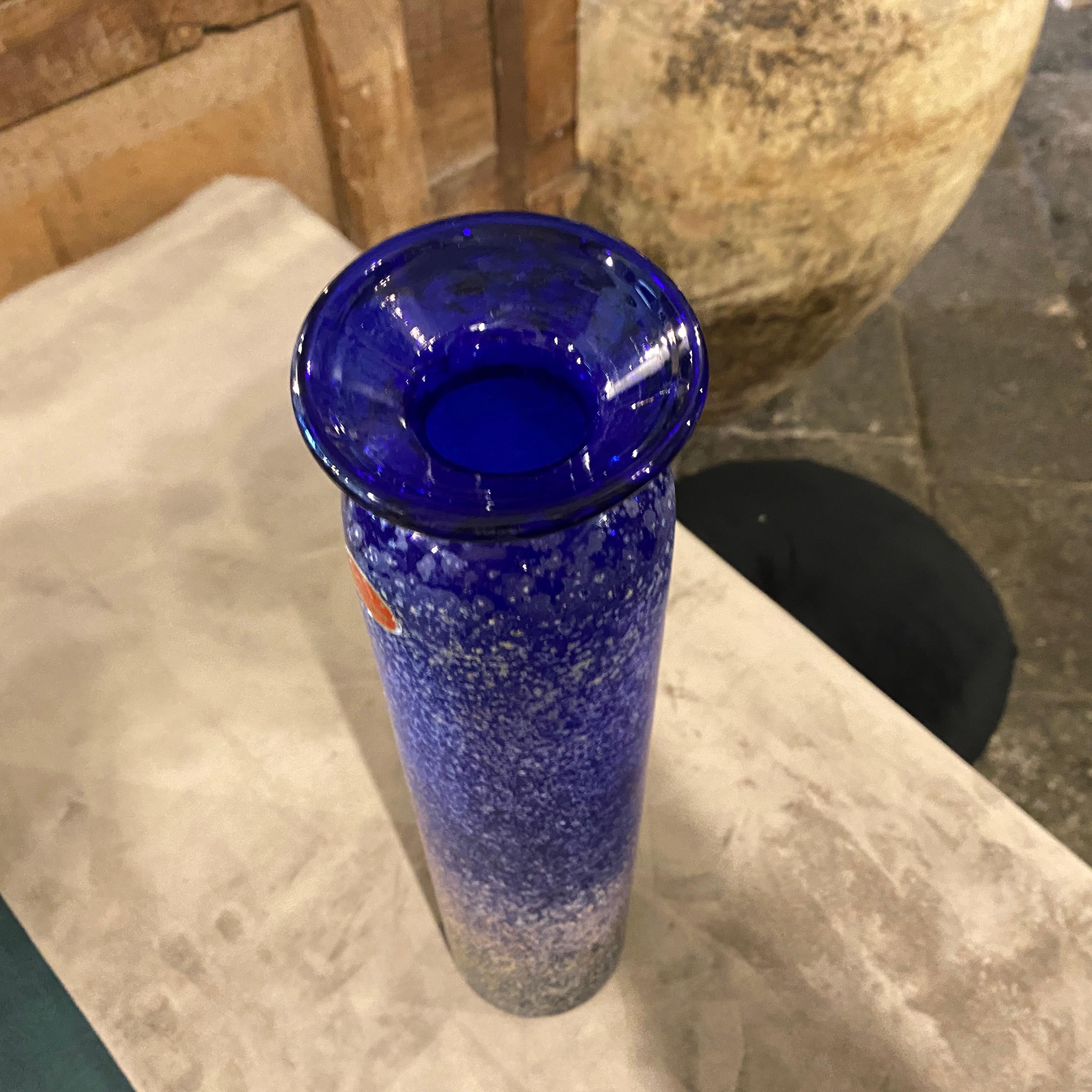 1960s Cenedese Attributed Mid-Century Modern Blue Scavo Murano Glass Vase 3
