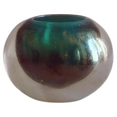 1960s Cenedese Sommerso Murano Glass Green Spherical Bowl