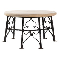 1960s Century French Wrought Iron and Oak Circle Coffee Table