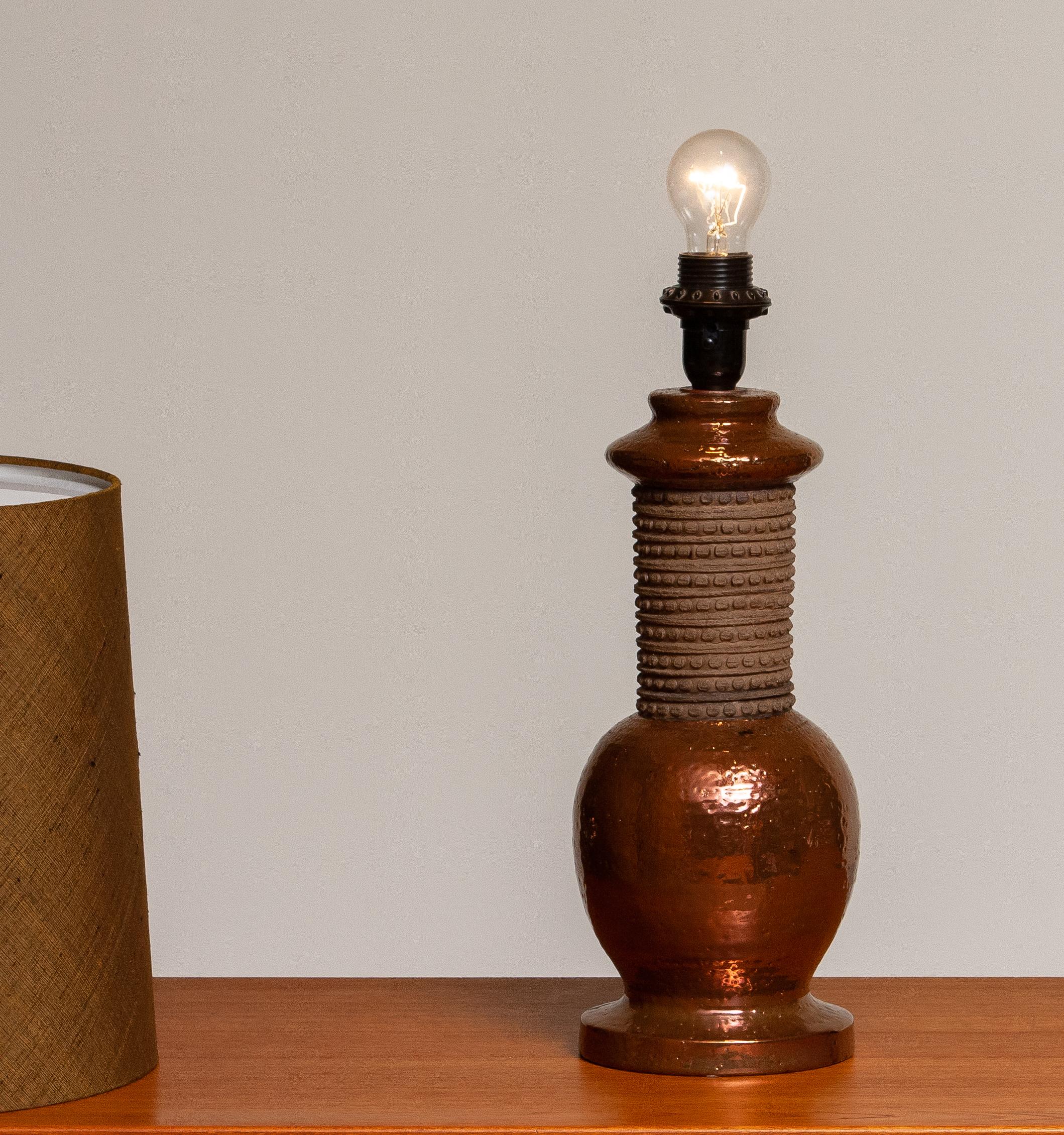 Mid-Century Modern 1960s. Ceramic And Copper Bitossi Italy Table Lamp For Bergboms Sweden 1