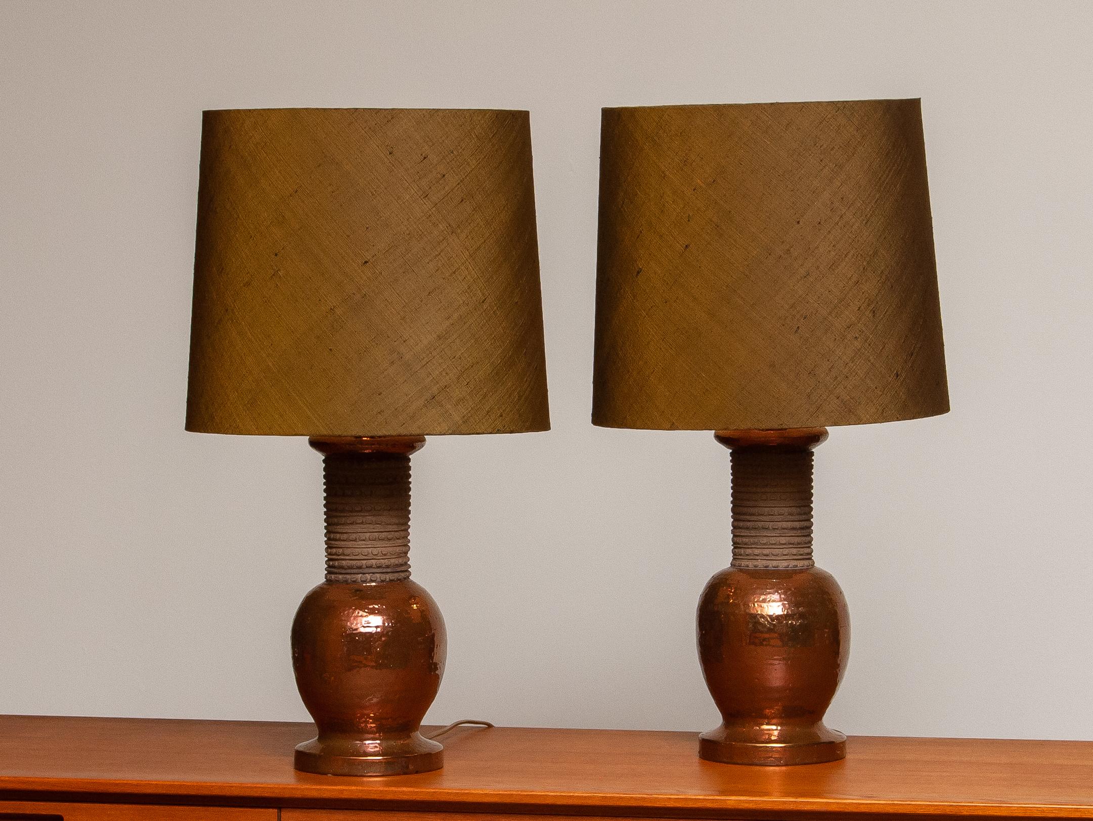 Mid-20th Century 1960s. Ceramic And Copper Bitossi Italy Table Lamp For Bergboms Sweden 1