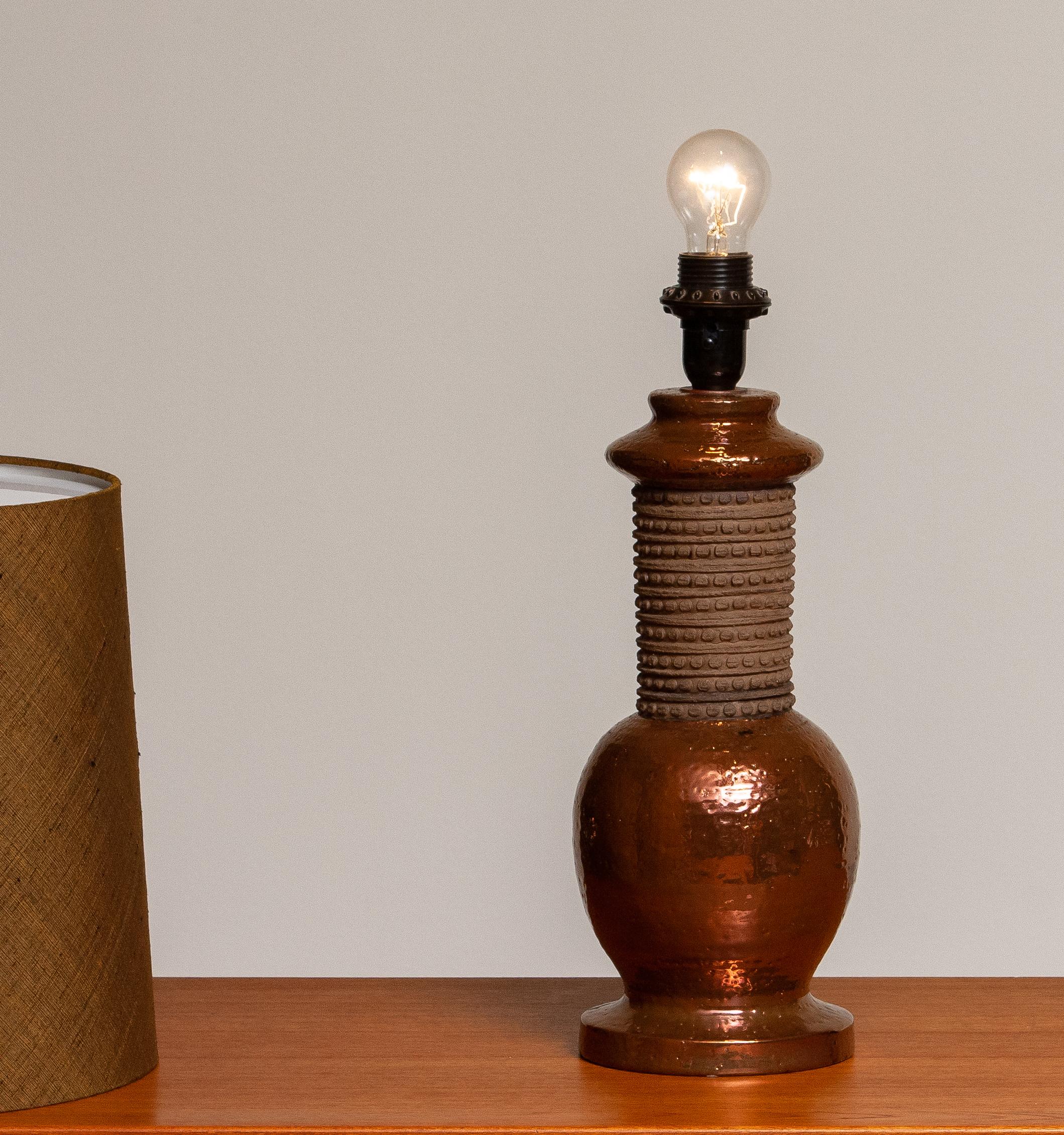 Mid-Century Modern 1960s, Ceramic and Copper Bitossi Italy Table Lamp for Bergboms, Sweden