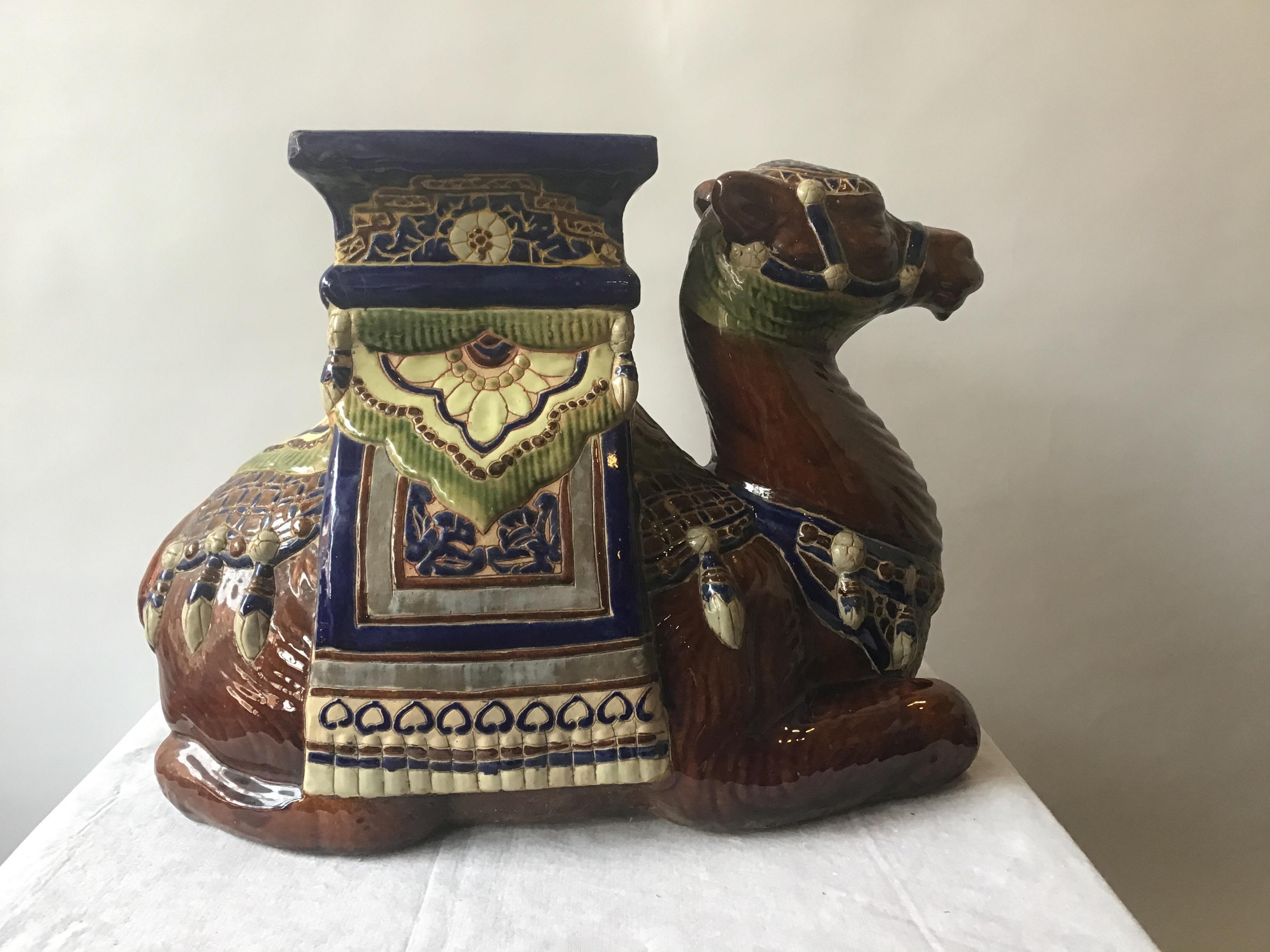 1960s Ceramic Camel Garden Seat/Side Table In Good Condition In Tarrytown, NY