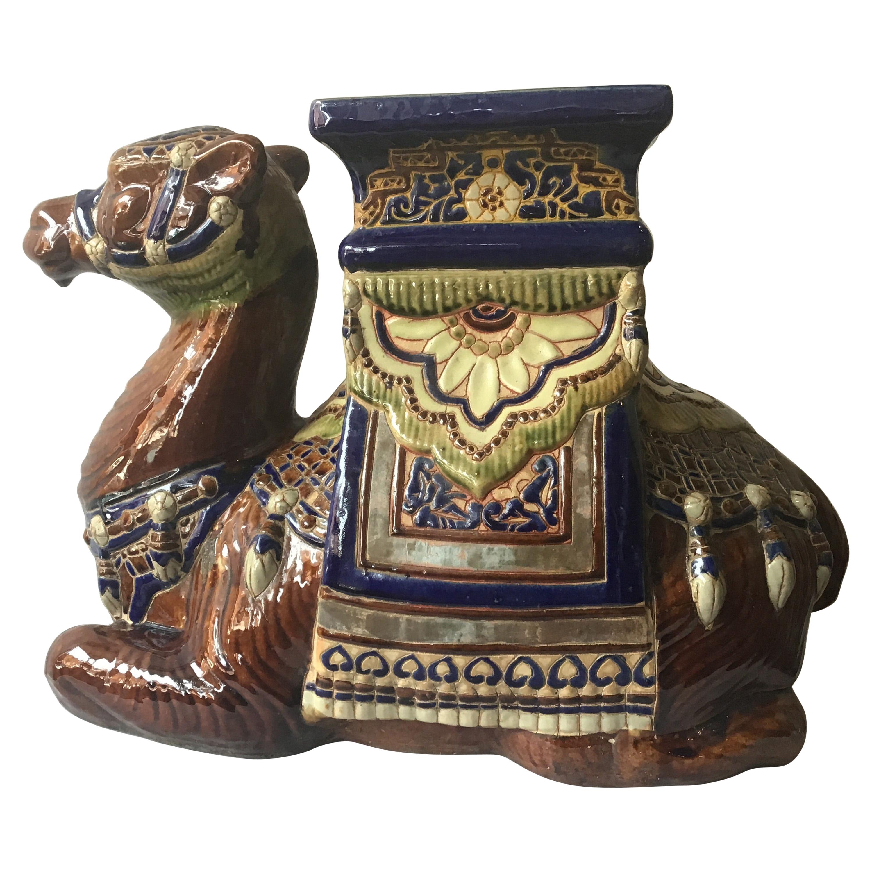 1960s Ceramic Camel Garden Seat/Side Table