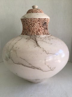 1960s Ceramic Carved Vessel with Lid