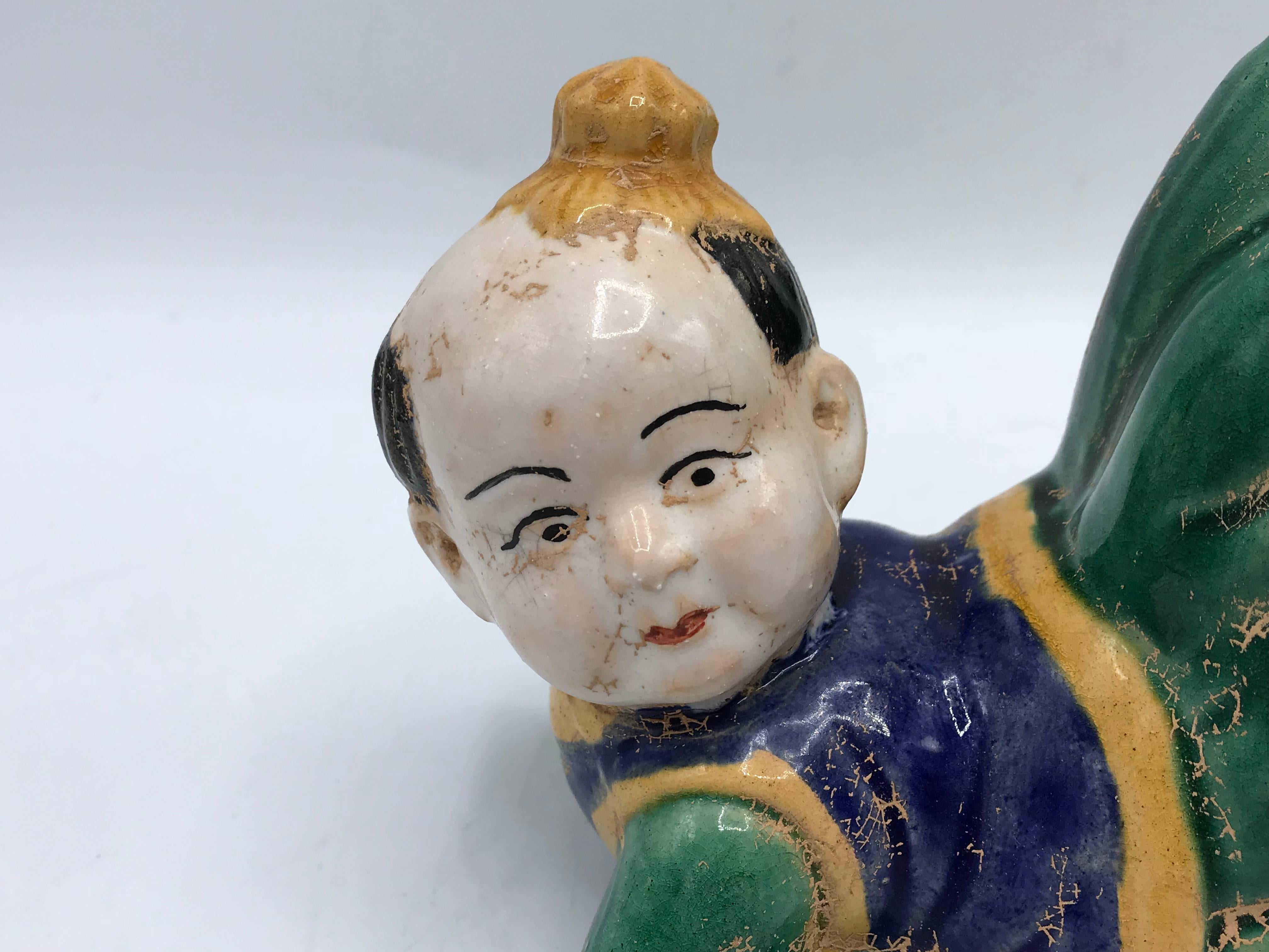 1960s Ceramic Chinoiserie Asian Child Sculptural Bookends, Pair 1
