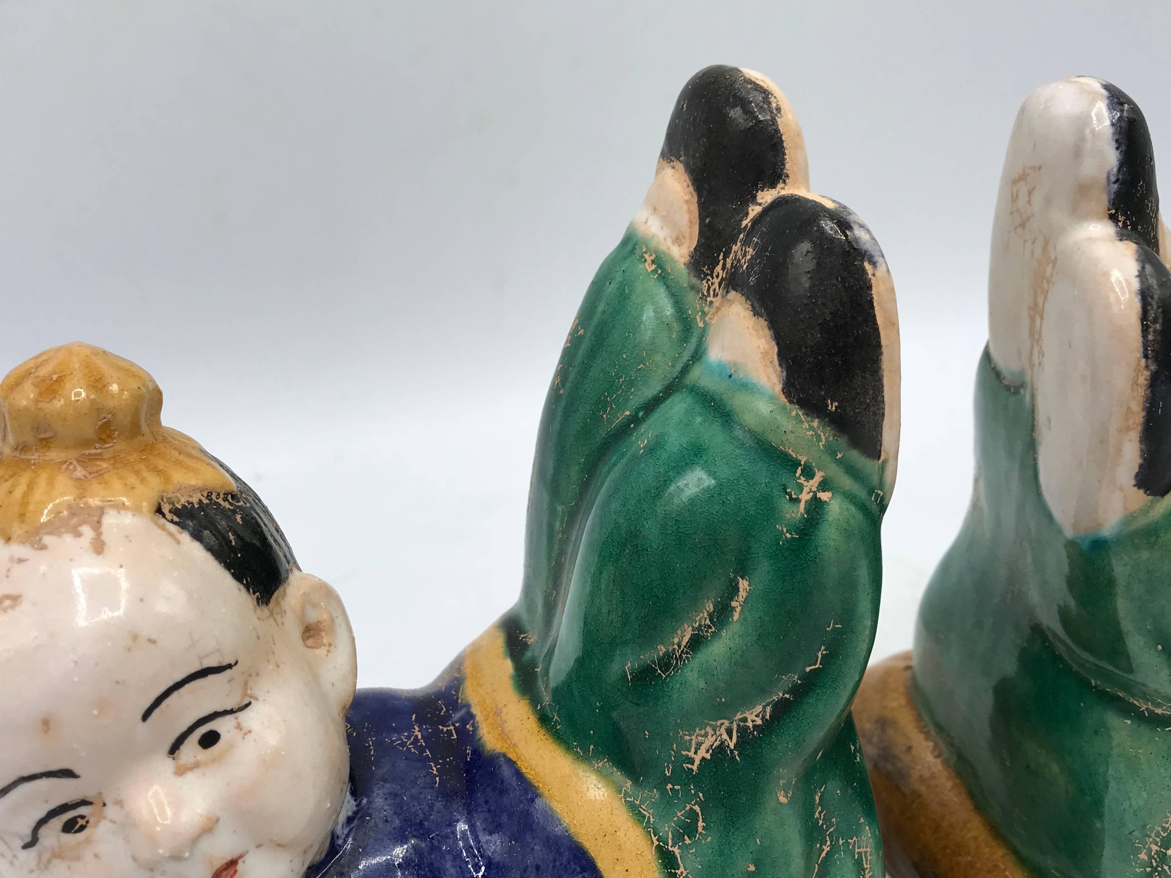 1960s Ceramic Chinoiserie Asian Child Sculptural Bookends, Pair 2