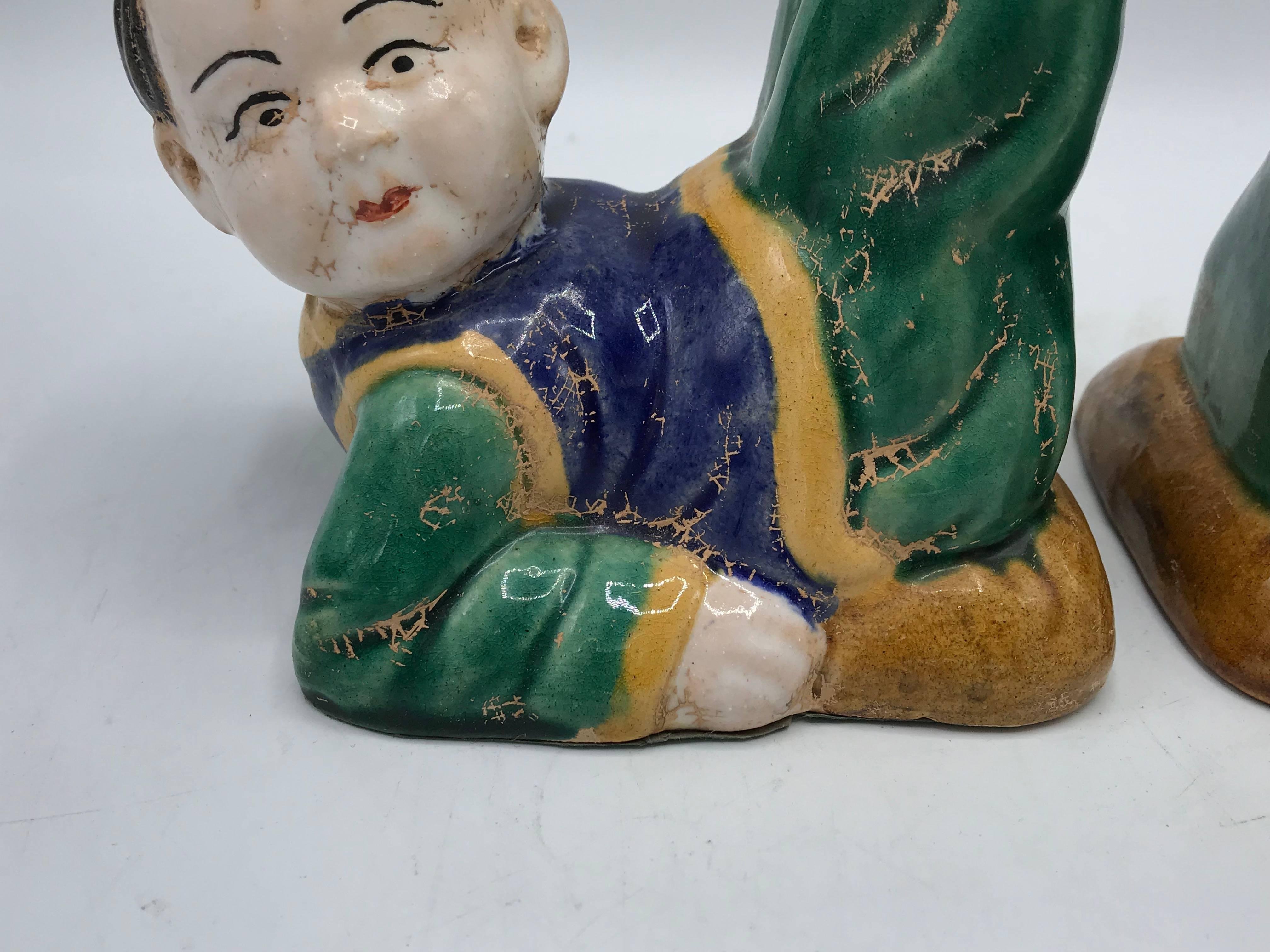 1960s Ceramic Chinoiserie Asian Child Sculptural Bookends, Pair 3