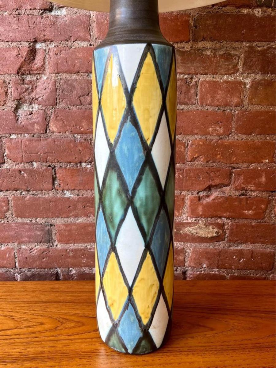 Mid-Century Modern 1960's Ceramic Hand Painted Table Lamp by Lotte & Gunnar Bostlund