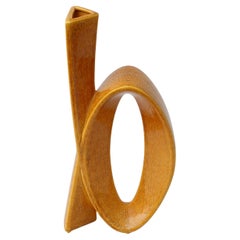 1960s ceramic mustard wave vase by Roberto Rigon for Bertoncello (Italy)