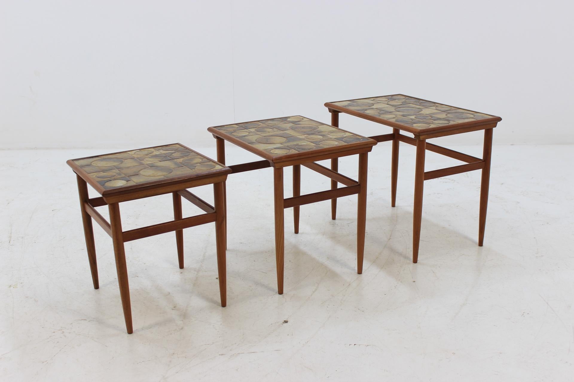 This teak nesting tables features three pieces and they were produced in Denmark during 1960s.
The item was carefully restored.
 