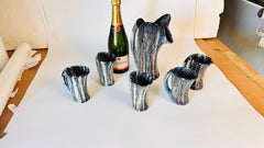 Ensemble de pichets et de tasses en céramique Orangeade des années 1960, design de forme libre, Vallauris