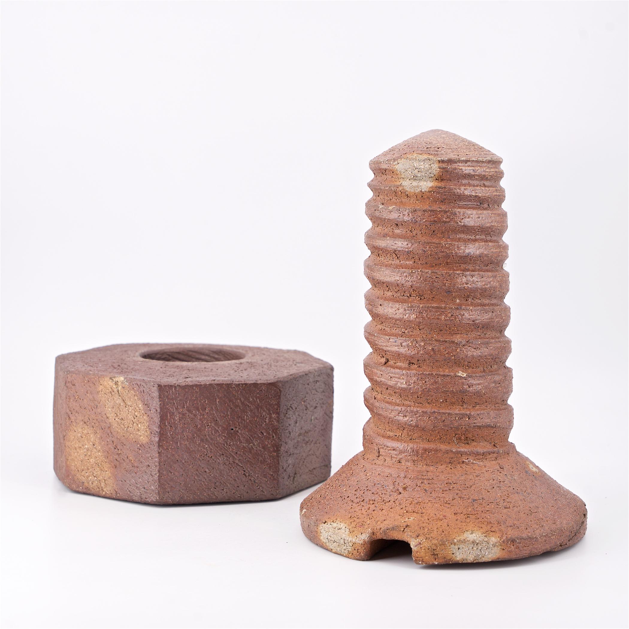 Hand-Crafted 1960s Ceramic Pop-Art Nut Bolt Table Shelf Decor Sculptures Mid-Century  For Sale