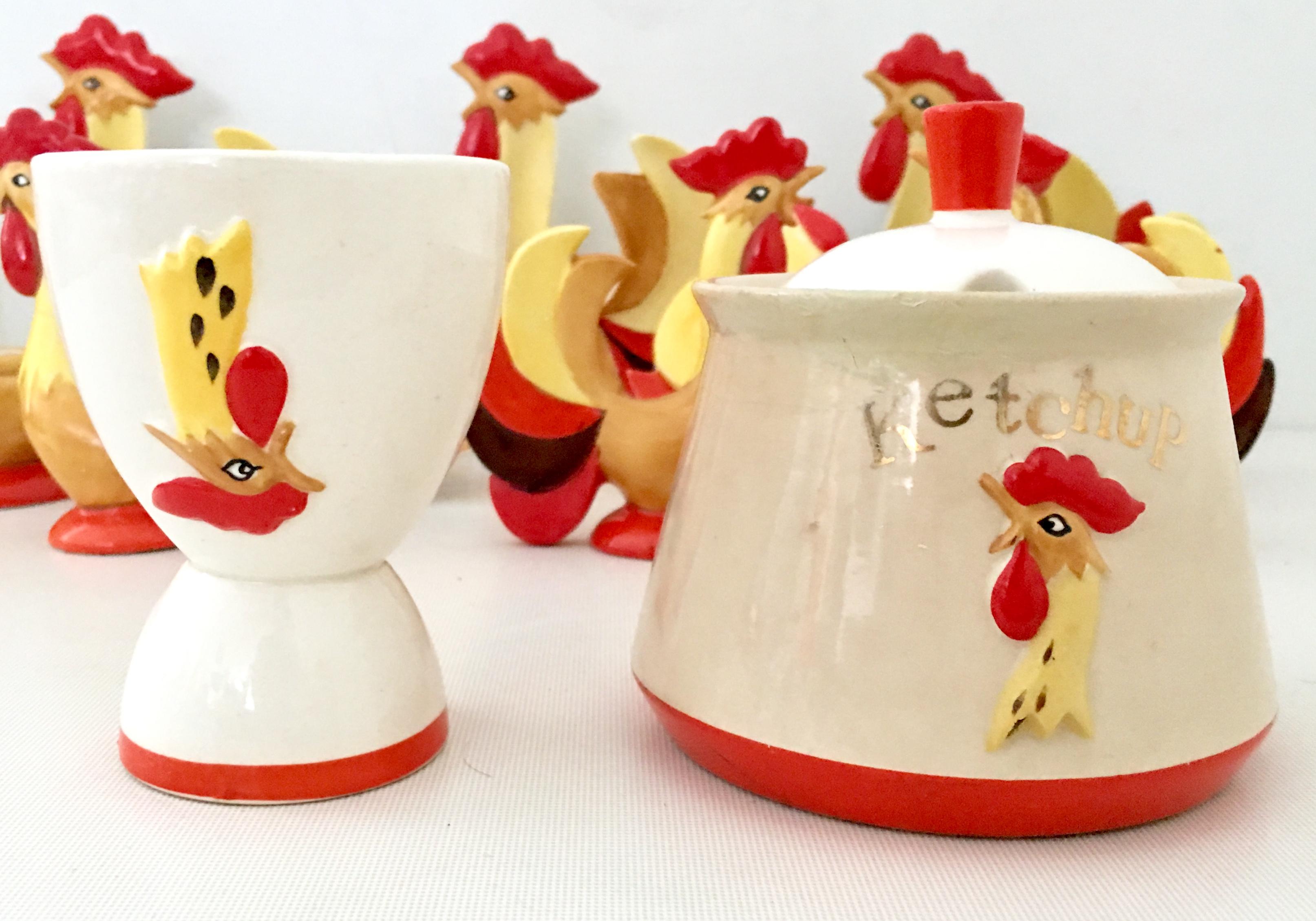 Mid-Century Modern 1960s Ceramic 'Red Rooster Coq Rougue' S/14 by, Holt Howard
