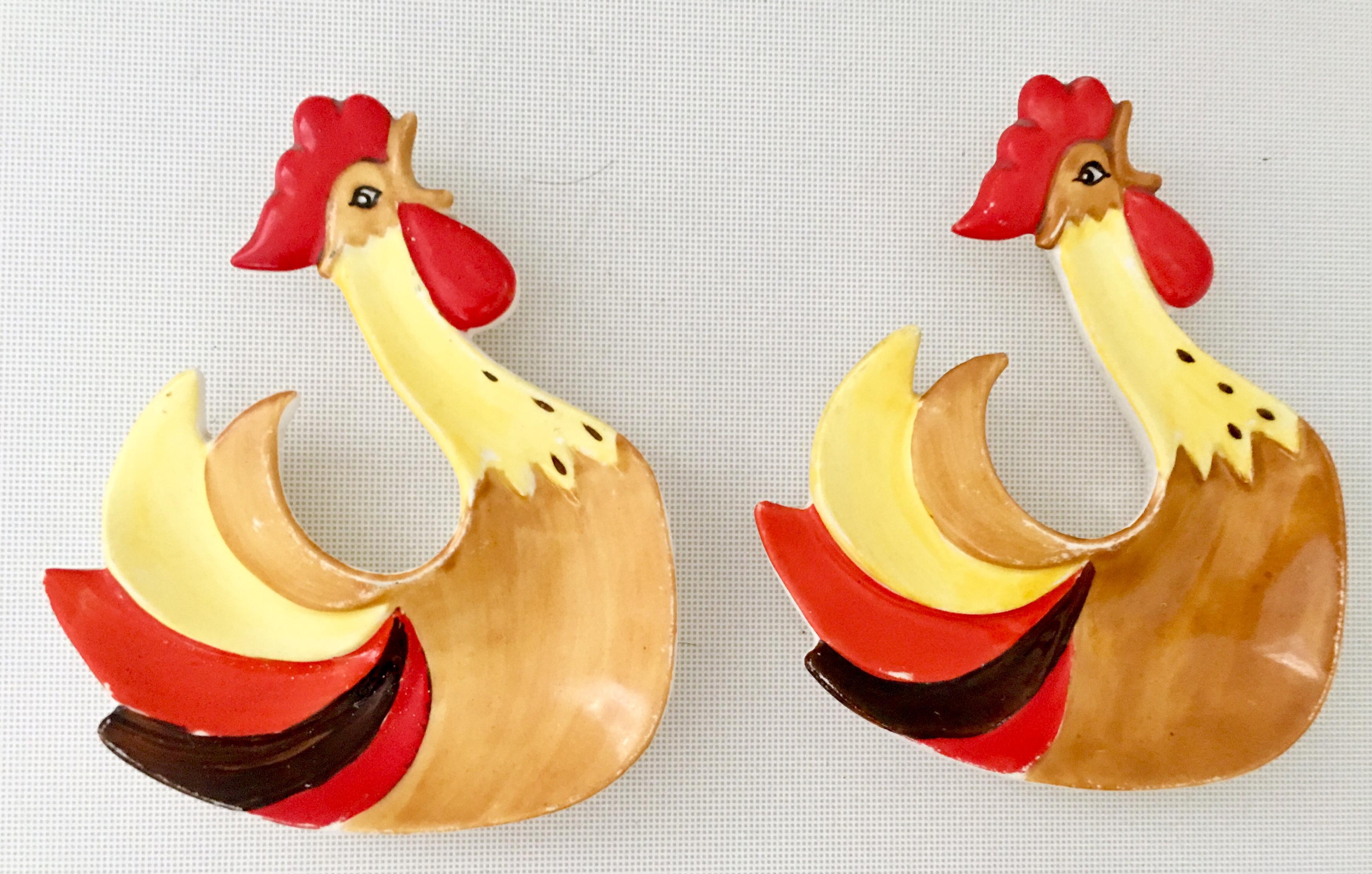 Hand-Painted 1960s Ceramic 'Red Rooster Coq Rougue' S/14 by, Holt Howard