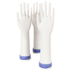 Vintage 1960s Ceramic Rubber Glove Hand Moulds, Singles 'Blue Base'
