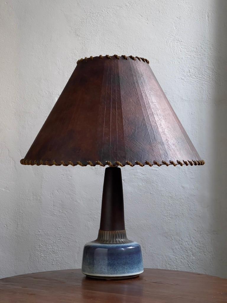 Danish 1960s Ceramic Table Lamp by Søholm with Vintage Decorated Paper Shade For Sale