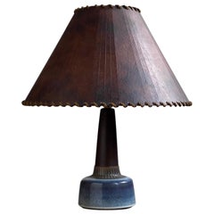 1960er Keramik-Tischlampe von Søholm mit dekoriertem Papierschirm im Vintage-Stil