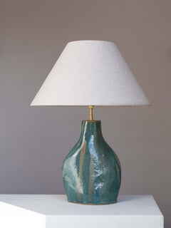 1960s Ceramic Table Lamp, Mid-Century Table Lamp - Green & Blue Enamel - Belgium