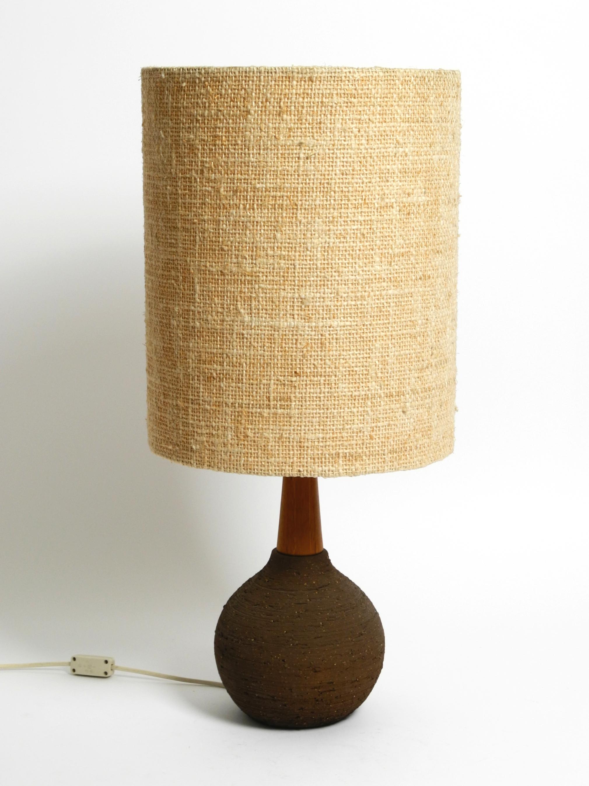 1960s ceramic table or floor lamp with original fabric shade from Krösselbach In Good Condition For Sale In München, DE