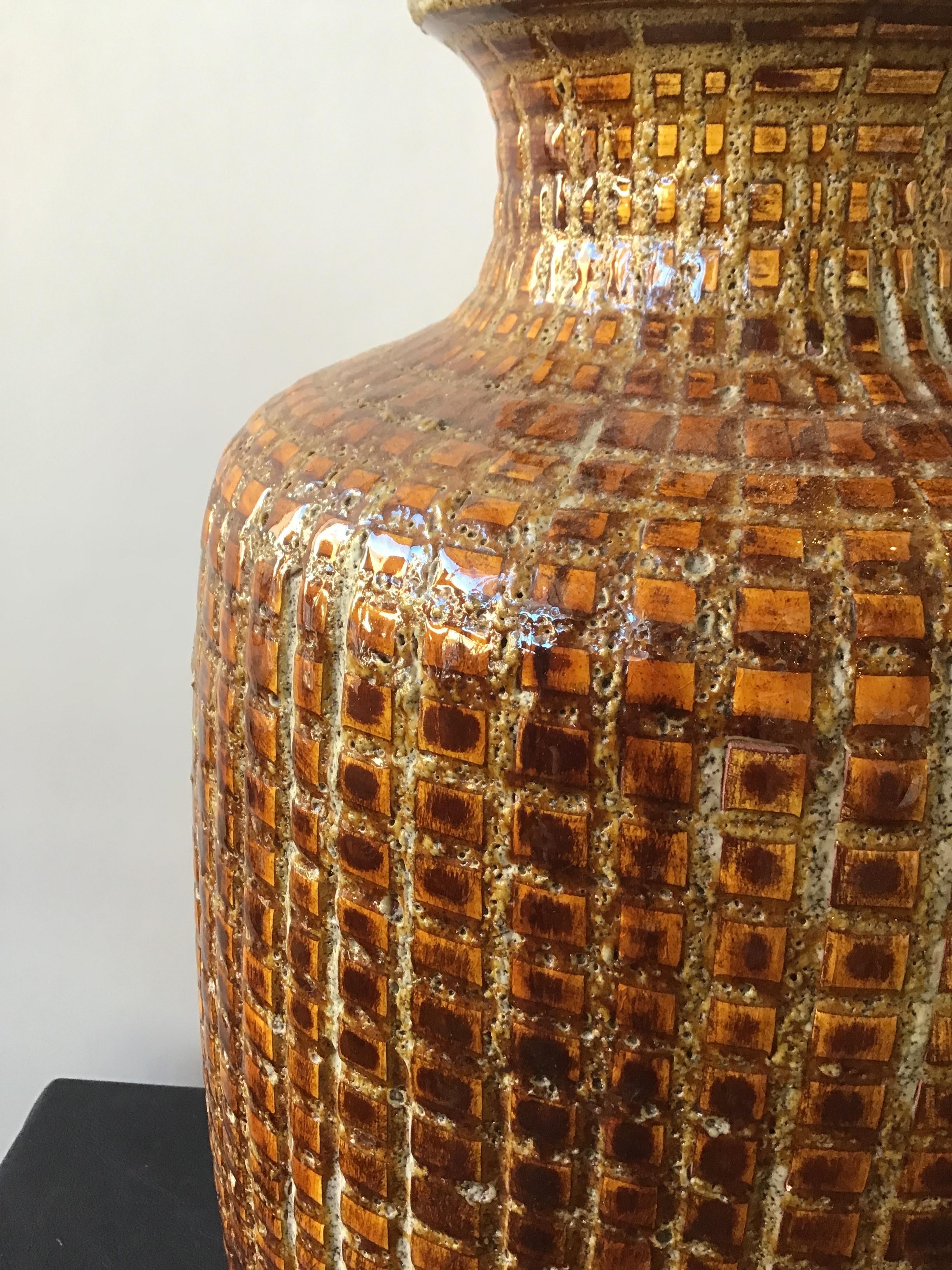 Mid-20th Century 1960s Ceramic Textured Brown Lamp