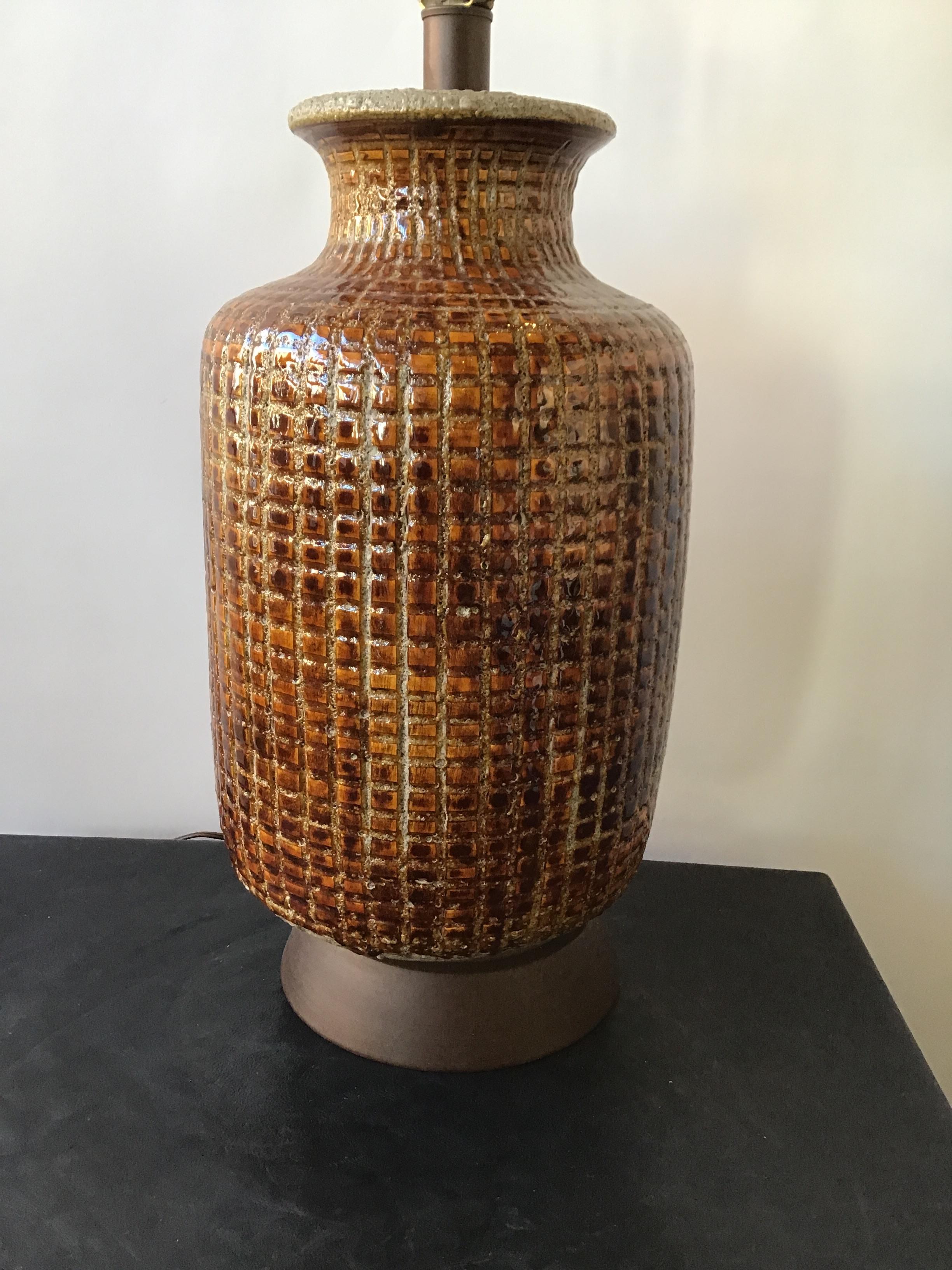 1960s Ceramic Textured Brown Lamp 1