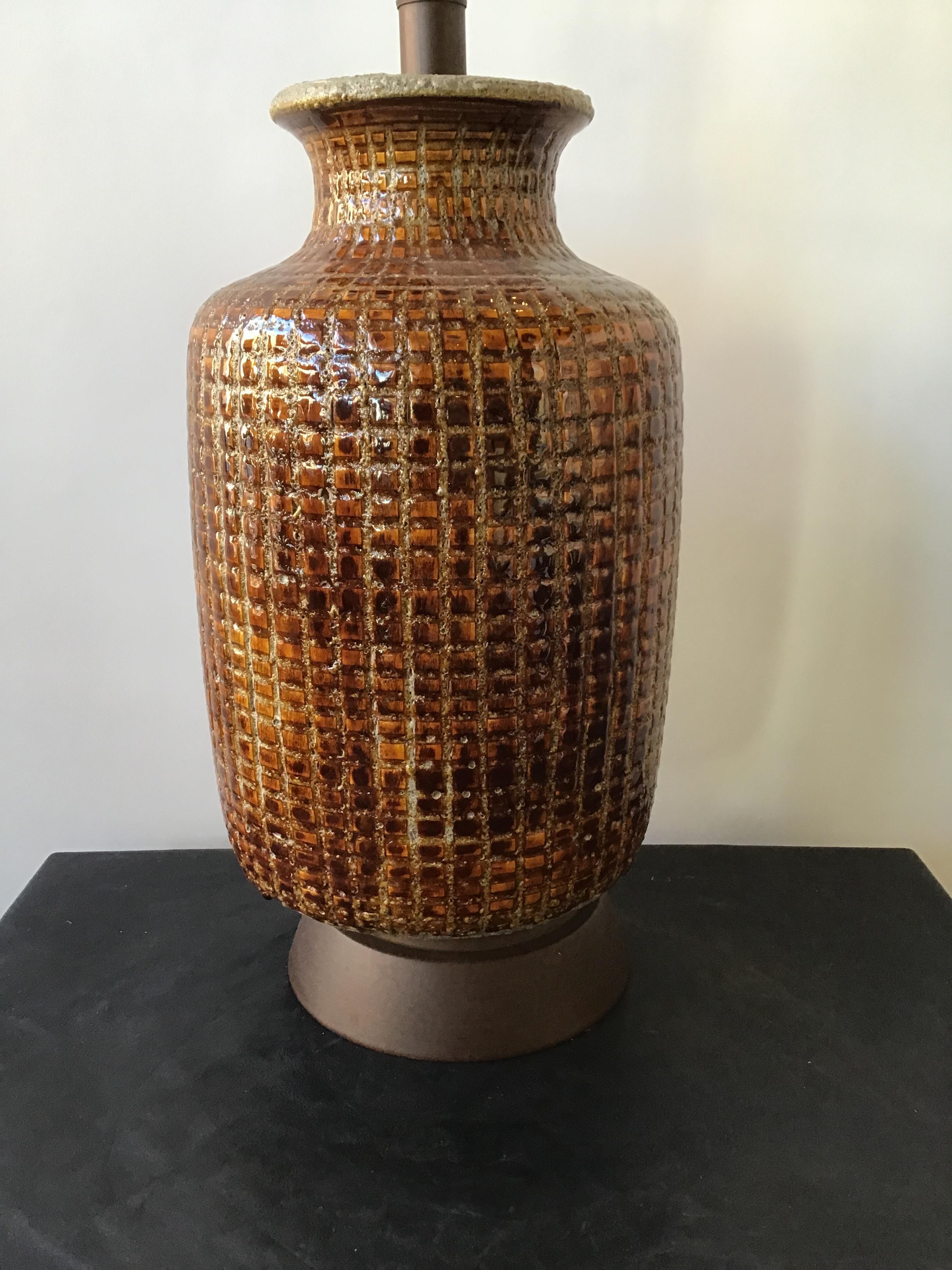 1960s Ceramic Textured Brown Lamp 2