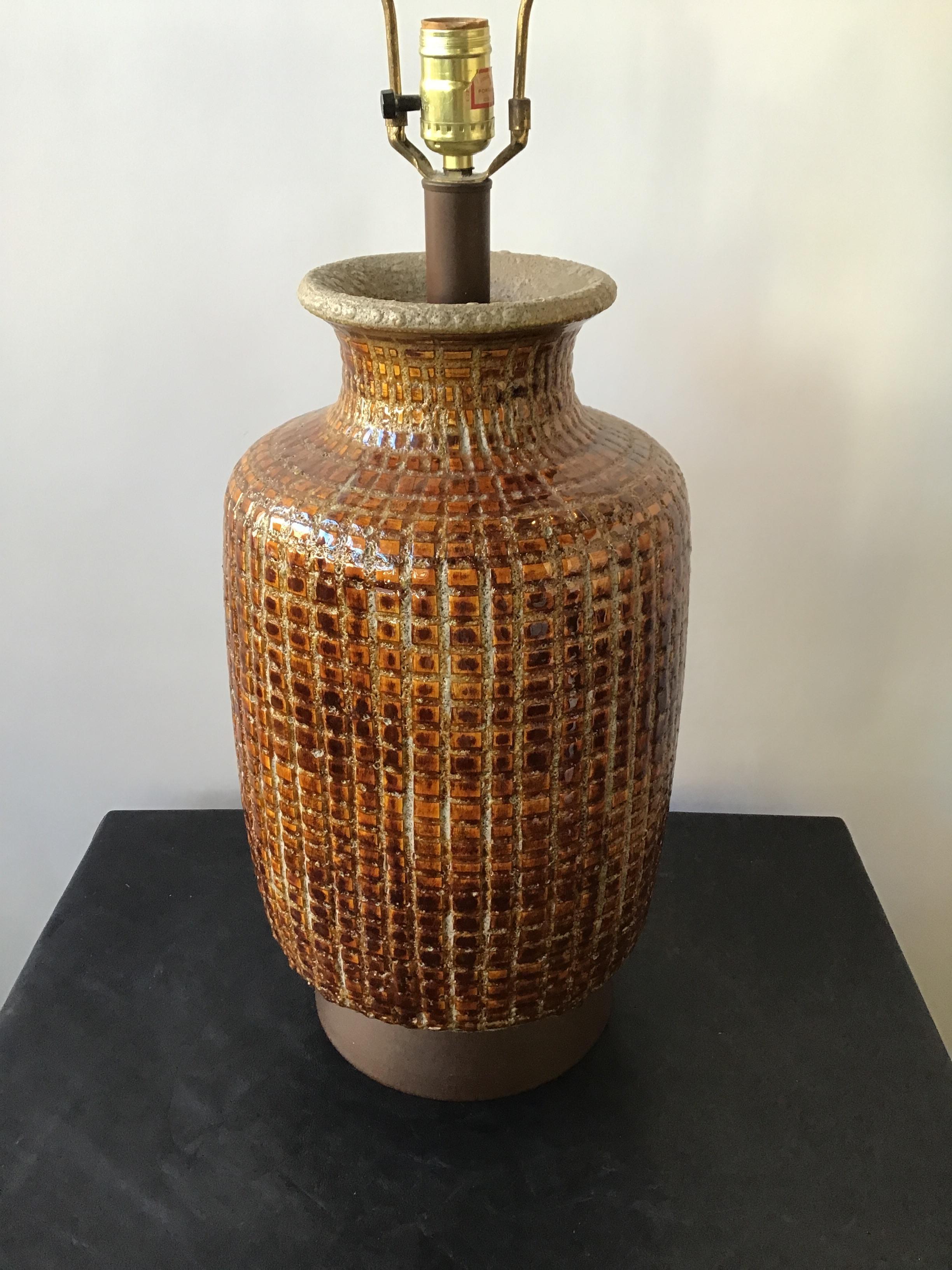 1960s Ceramic Textured Brown Lamp 3